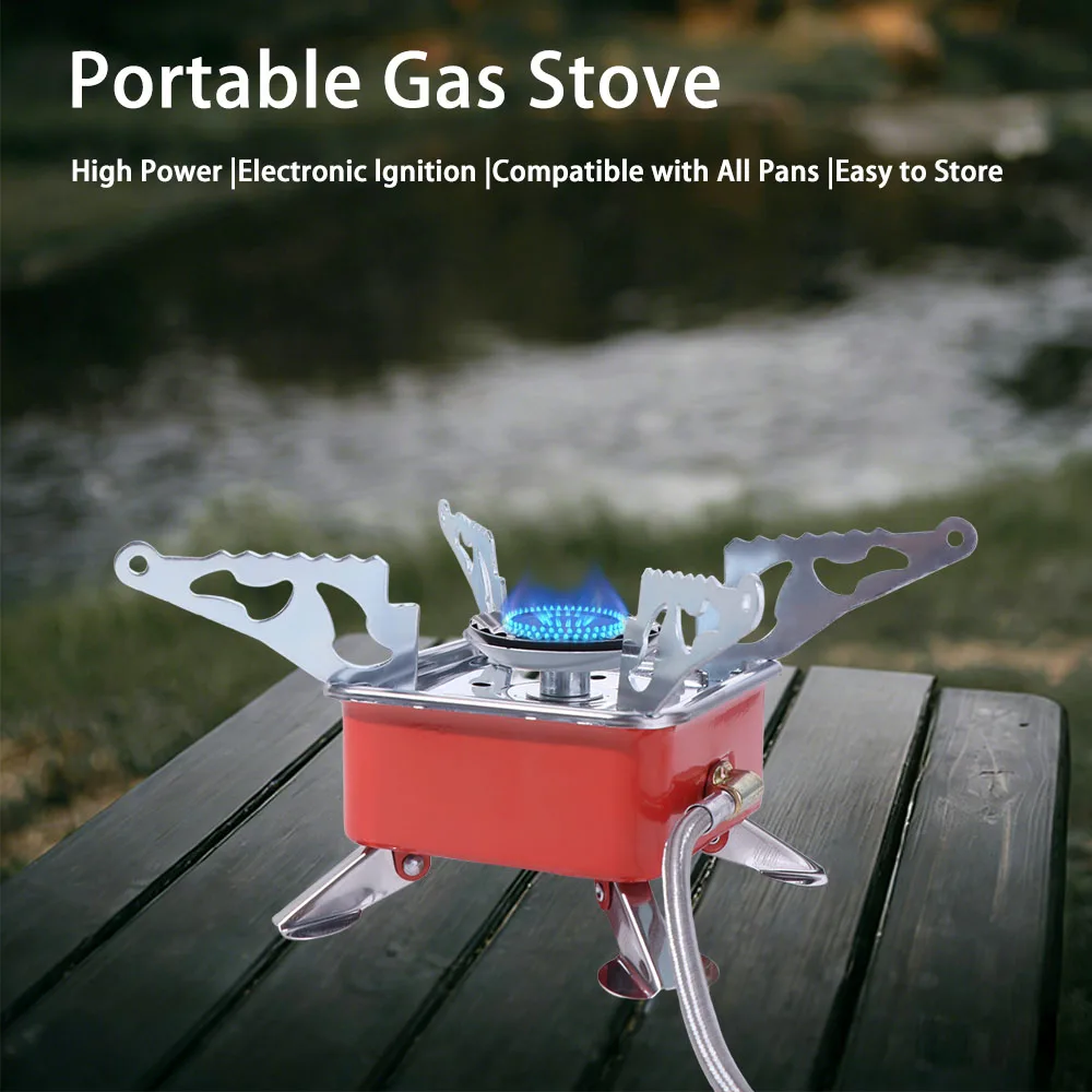 Estufa de Té de 2800W, Estufa de Gas Cuadrada Compacta de Alta Potencia, Quemador de Gas Plegable Portátil y Ligero, Cocina de Gas para Fondue y Picnic