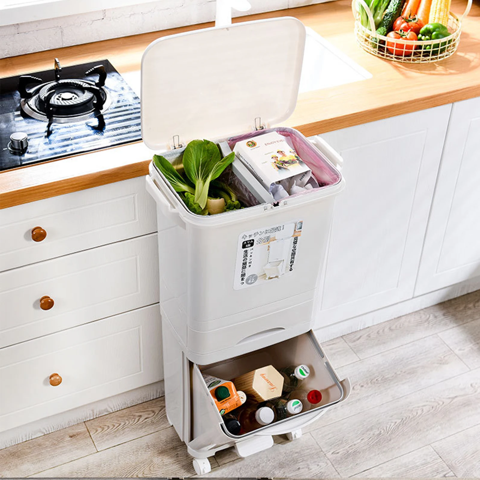 3-Schichtiger Küchenabfalleimer, Große Kapazität für Trocken- und Nassabfalltrennung im Haushalt, Pedal-Mülleimer, Stufenmülleimer. Geeignet für Haushaltsküchen, Wäschereien und Restaurants – Detail 1