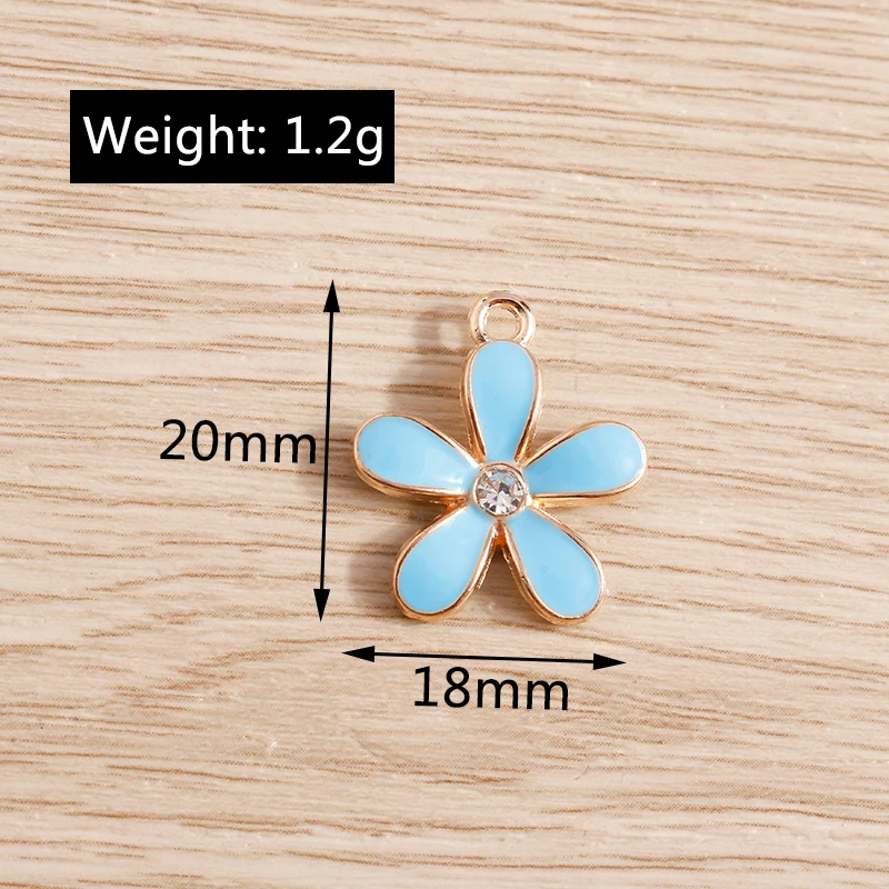 10 Stück 18x20mm Niedliche Emaille-Blumen-Anhänger für Schmuckherstellung, Ohrhänger, Halsketten, Armbänder, DIY-Bastelzubehör – Detail 1