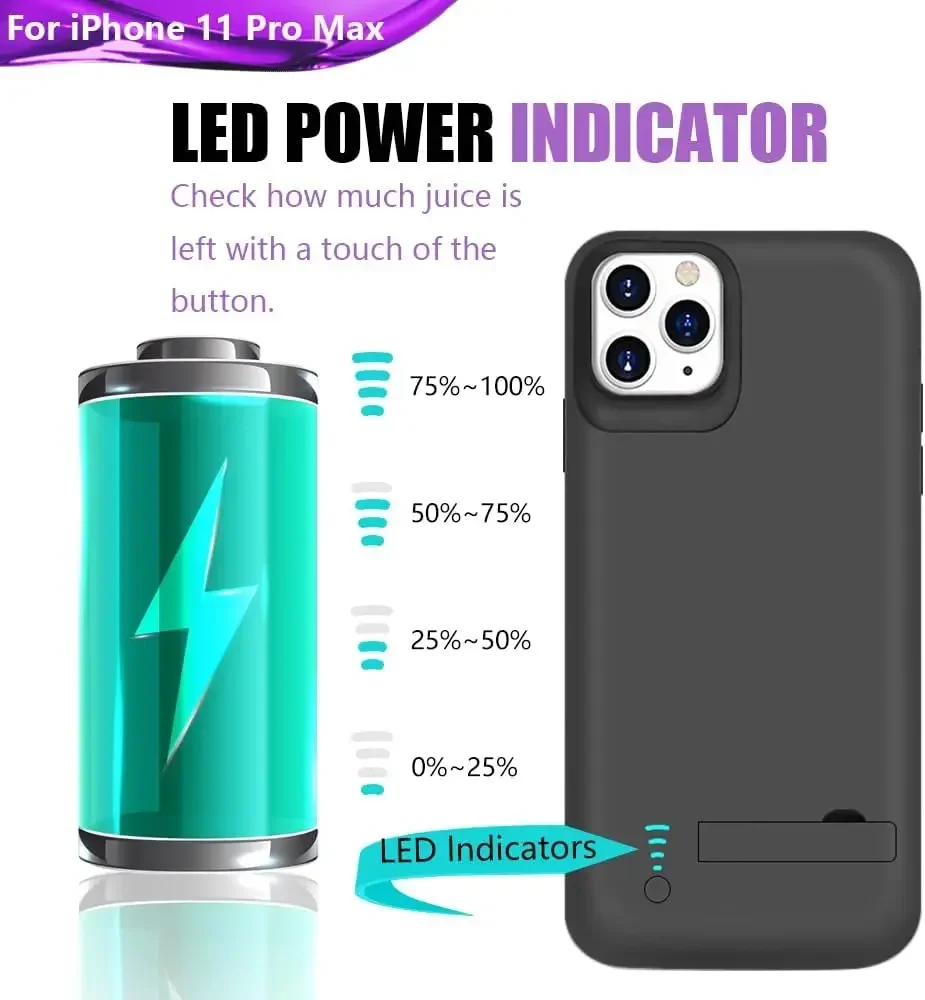 externe baterie for iPhone 11 Pro Max Battery Charger Case Power Bank Rechargeable Extended Battery Charging Cover 6000mAh