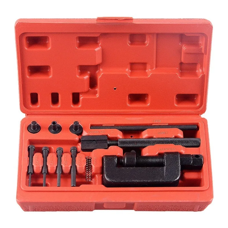 Chain Breaker Tool Kit with Storage Case 13 Piece Rivet and Roller Chain Link Removal Tool for 35 To 630 Motorcycle Bike Chains