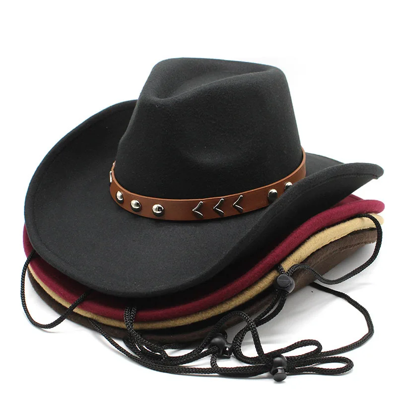 

Foreign Trade Woolen Bowler Hat Western Denim Style Big Brim Hat Stylish Good Texture Belt Female Cap Fedora Hat