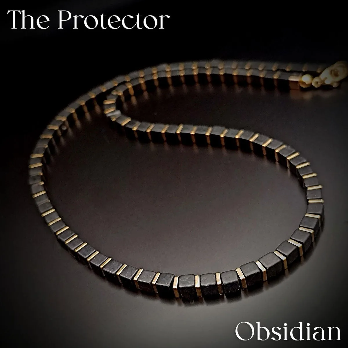 Retro Style Obsidian Square Bead Protector Necklace, Handmade Natural Stone Jewelry Suitable for Daily Wear by Men and Women