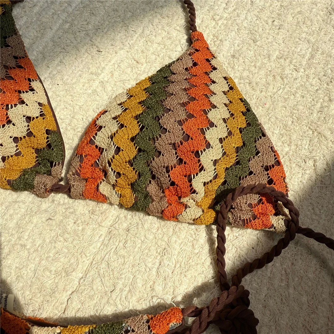 Bunter Neckholder-Bikini, Damen-Badeanzug, zweiteiliges Bikini-Set, hoch geschnittene Beine, gepolsterter Badeanzug, Badebekleidung, Schwimmbekleidung V6991 – Detail 9