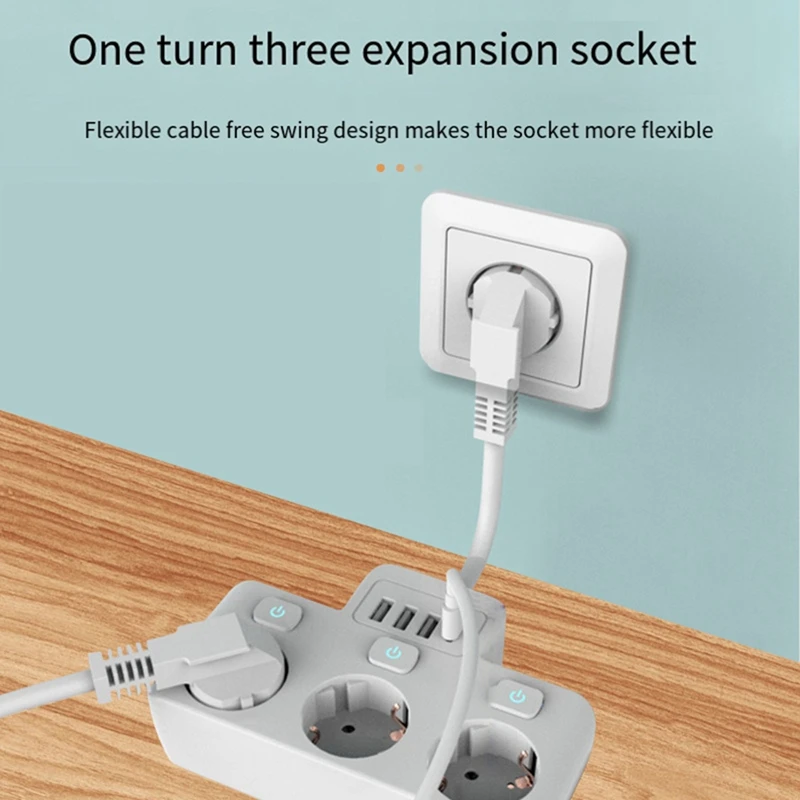 1 PCS EU Plug Socket With Switch Power Strip Eu Standard Socket Converter White PP 0.05M Braided Cable