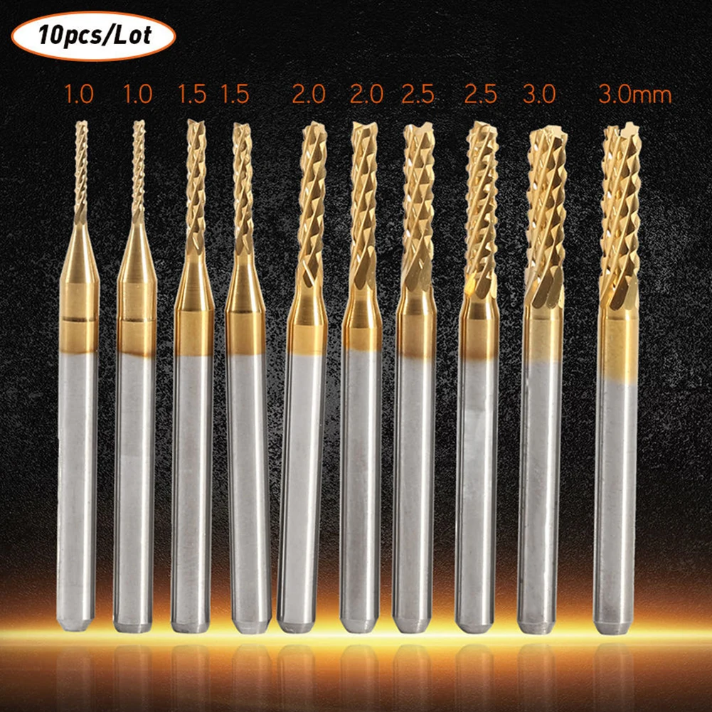 

10 Piece Set End Mill Drill Bit Carbide CNC Milling Cutter Alloy Blade Diameter 1 1.5 2 2.5 3mm Milling Cutter For Woodworking