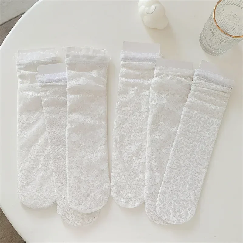 Sommer Baby Mädchen Nette Mesh Socke Koreanische Lolita Prinzessin Spitze Hohl Schwarz Waden Strümpfe für Kinder Dünne Kniehohe Lange Socken