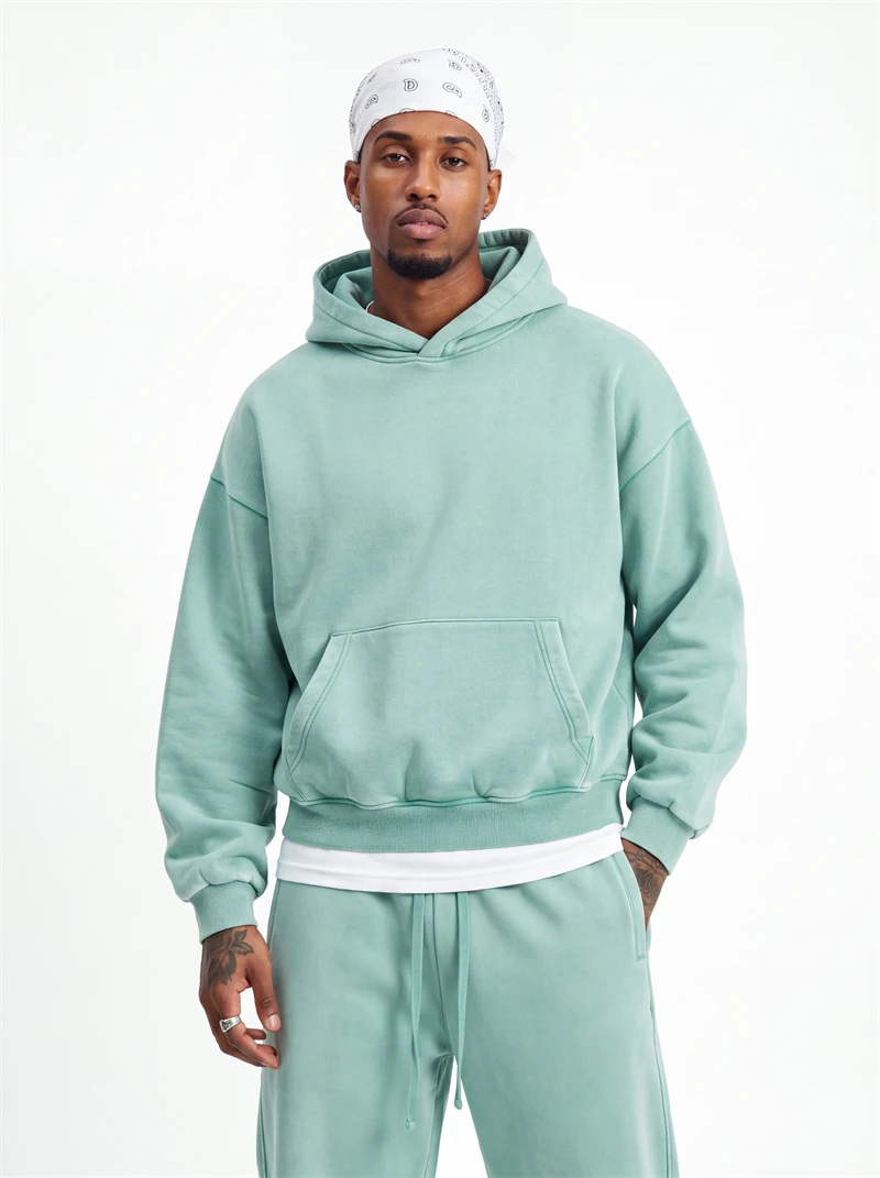 JMD Retro Winter 390gsm Washed Fleece Solid Hoodie For Man Unisex Boxyfit Distressed Soft Warm Hooded Pullovers Coat QH0161
