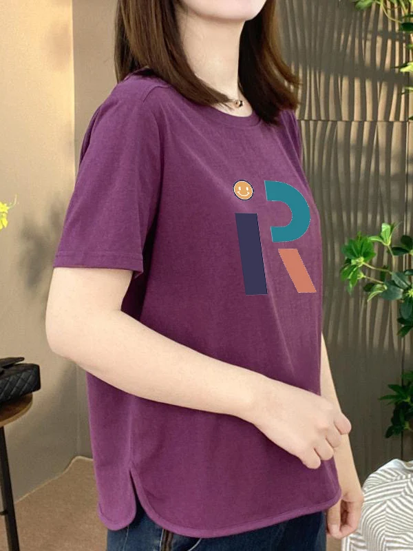 

Elegant Commuter Style Short Sleeve T-Shirt Women's Loose Slimming Printed Top for Middle-Aged And Elderly Casual Wear