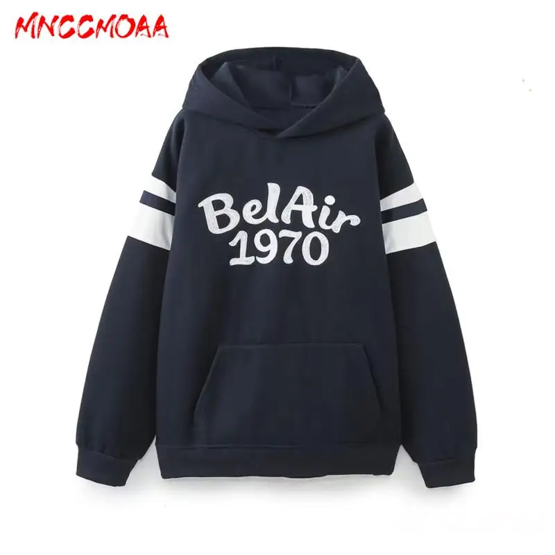 MNCCMOAA 2024 Autumn Woman Fashion Loose Embroidery Long Sleeve Hooded Hoodie + Casual Stretch Sweatpants Pants Set Female