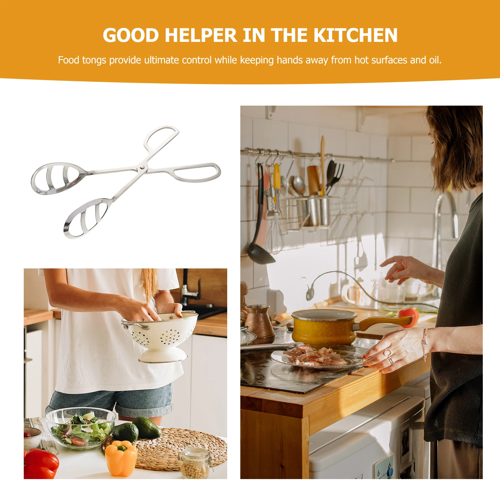 

Stainless Steel Bread Tongs Unique Hollow Design Durable Easy To Pick Up Effortless Scissor Type Kitchen Accessory