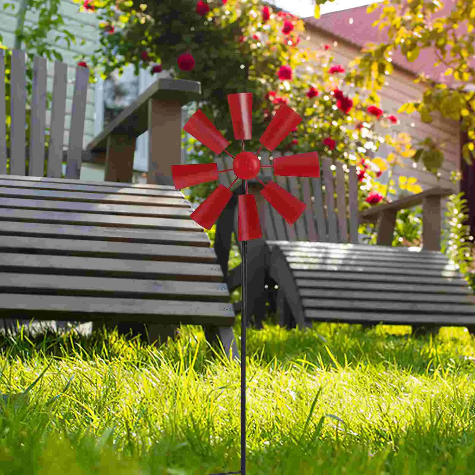 Rotating Windmill Outdoors Garden Decor Toys Decorate Yard Iron Winnower Kids Ornament Child