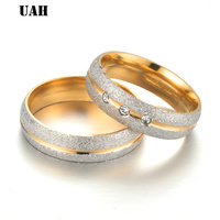 UAH Stainless steel Wedding Ring Silver Gold Color Simple Design Couple Alliance Ring  Crystal Band Ring for Women and Men