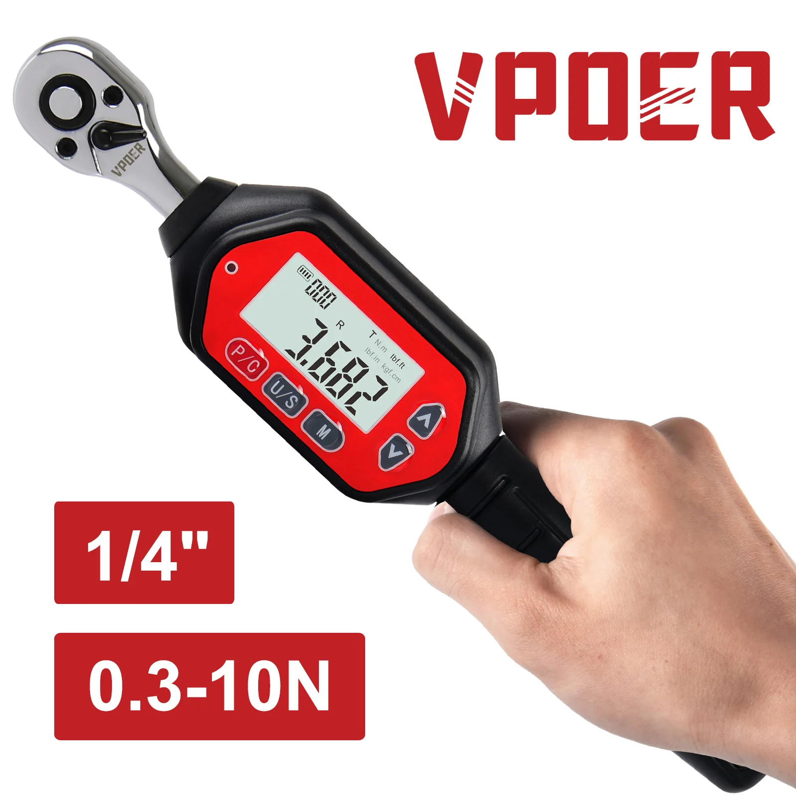 1/4-inch Drive 0.3-10 Nm Digital Torque Wrench , 0.22-7.37 ft-lbs (2.65-88.5 inch pound) with Buzzer & LED, Calibrated