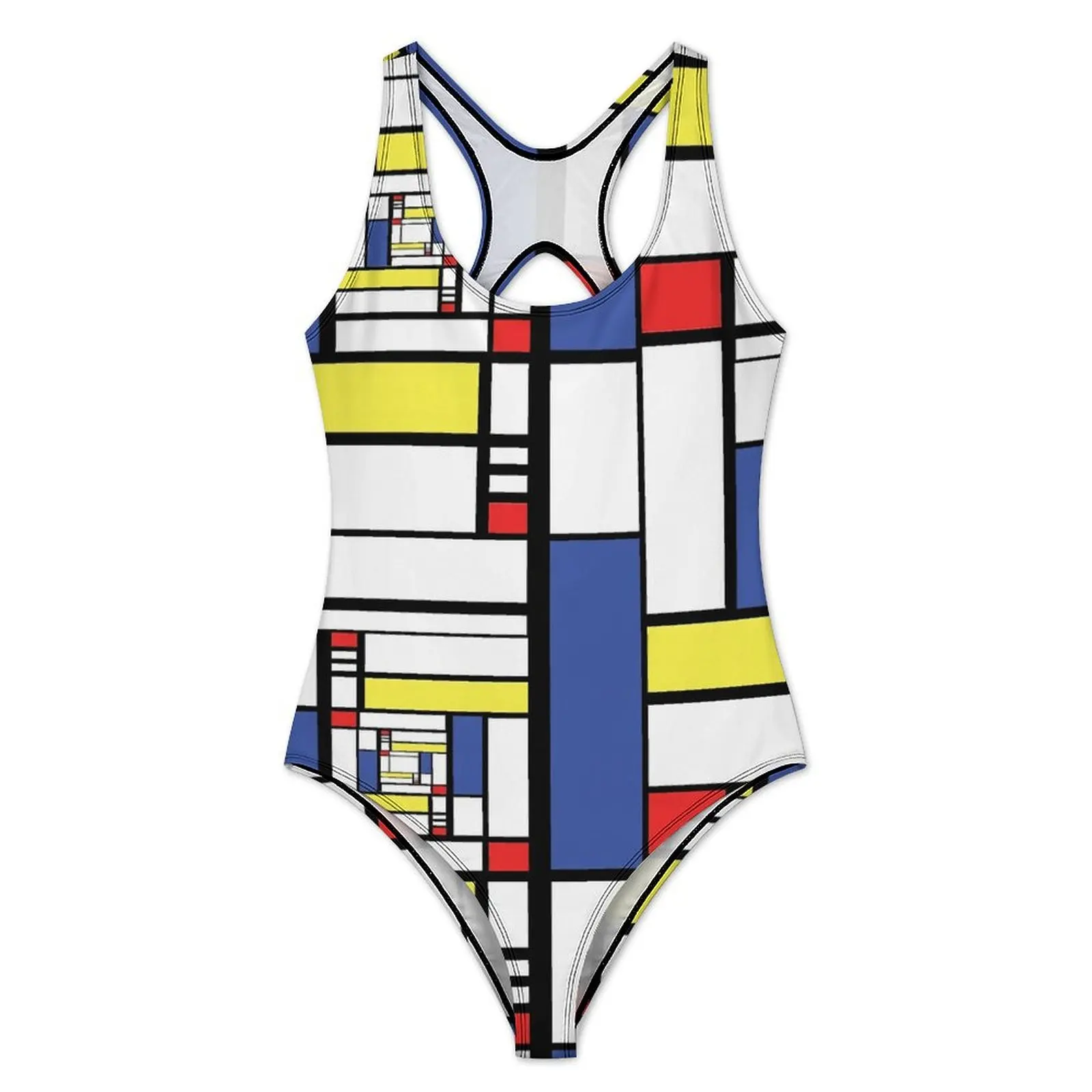 De Stijl Swimsuit Geometric Print Push Up Swimwear One Piece Sport Bathing Suit Bodysuit Sexy Graphic Beach Wear Plus Size XXL
