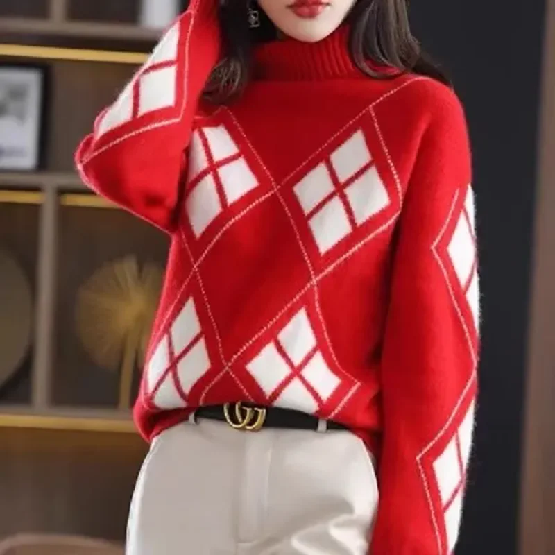 Turtleneck Pullover Sweater Women Outer Wear New Autumn Winter Fluffy Sweater Fashion Loose Long Sleeve Warm Sweater Base Shirt