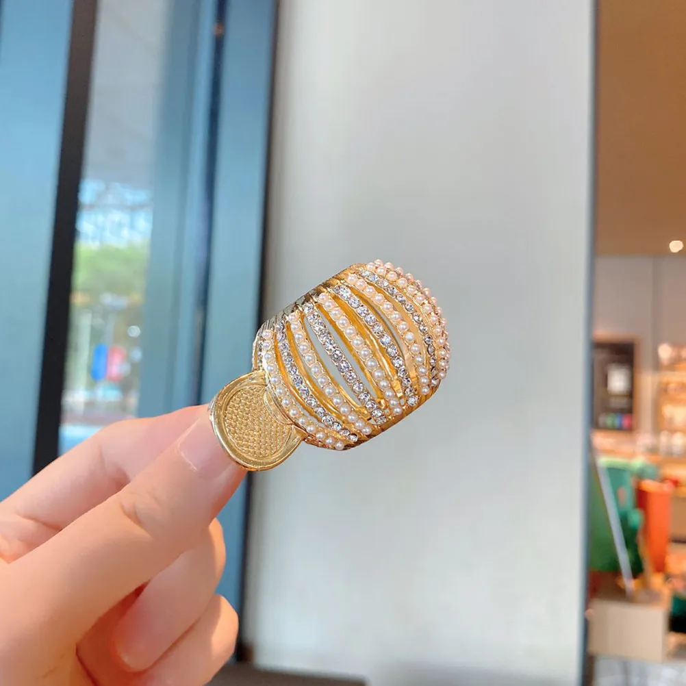 

Металлическая заколка-манжета для высокого хвоста с жемчугом и стразами, декоративная заколка для густых длинных волос, для женщин, для вечеринок и свадеб