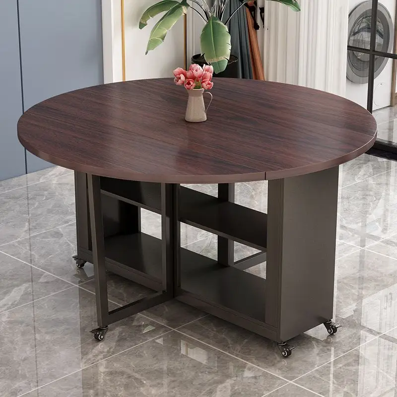 

Dining Table Household Small Apartment Multi-functional Round Mobile Dining Table Simple Storage Living Room Dining Table