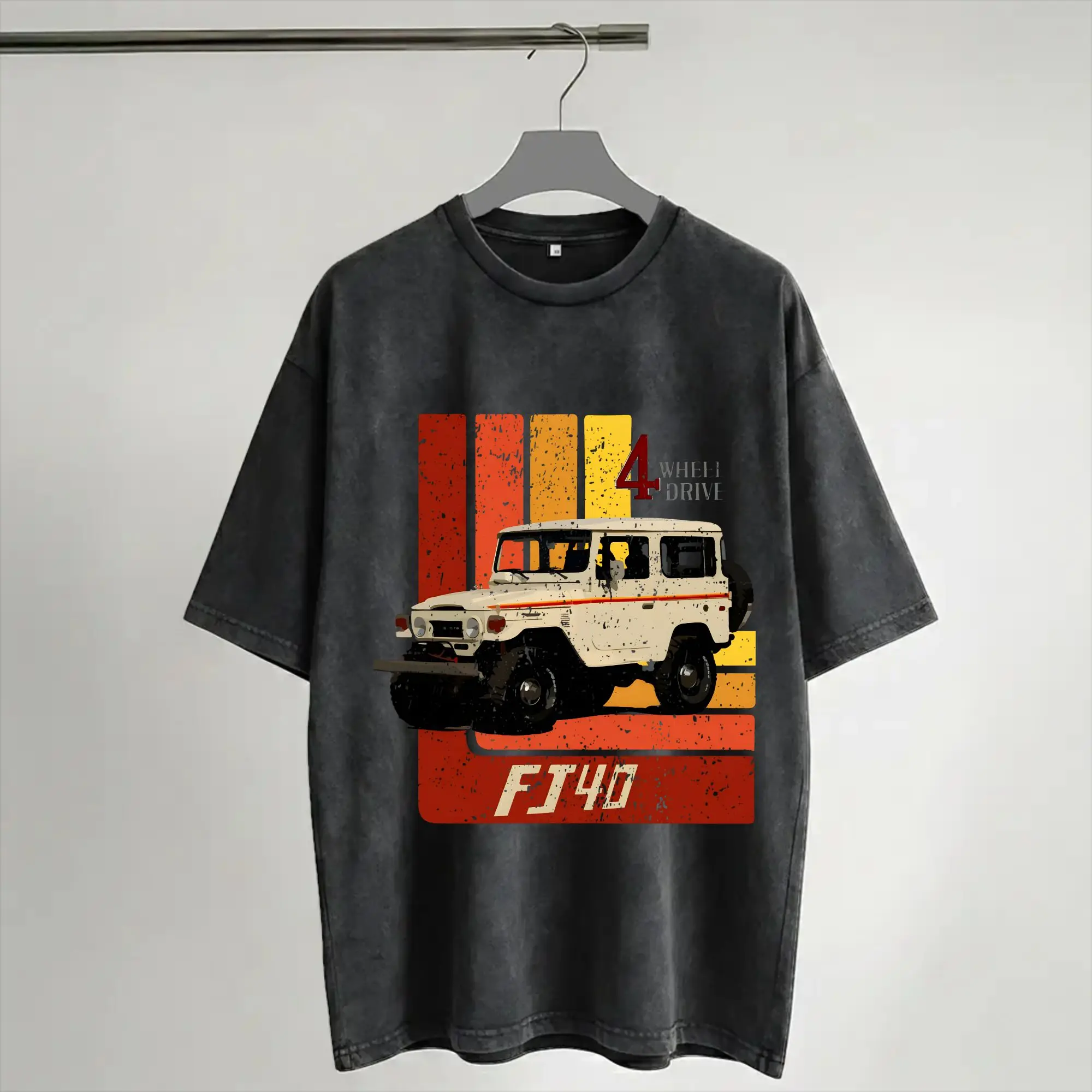 Retro Land Cruiser FJ40  Washed T Shirts Streetwear Hip Hop Vintage T-Shirts  Tees Tops Men Women Cotton Harajuku