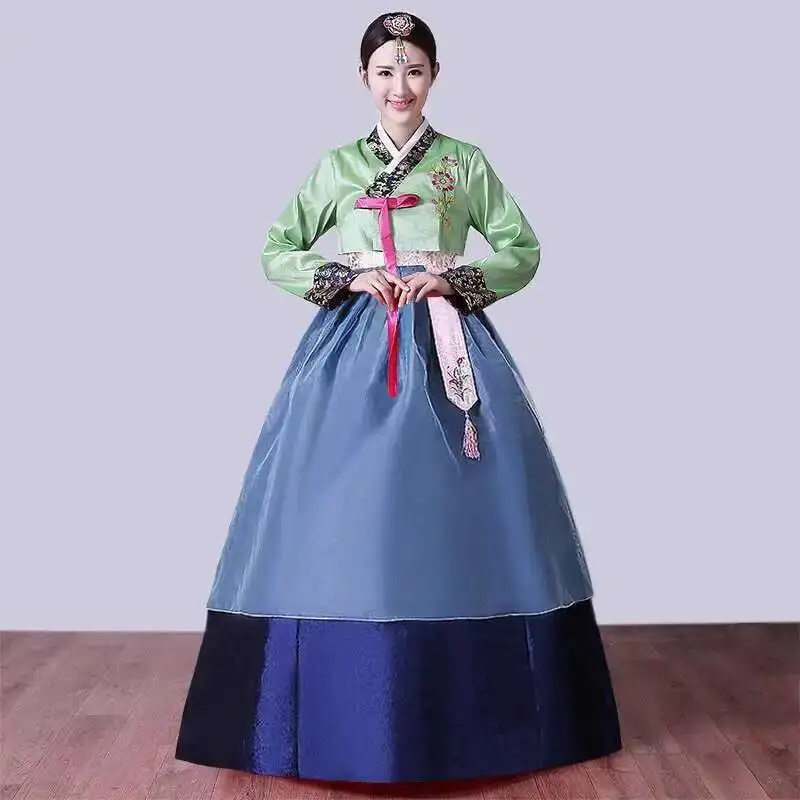 Women's New Korean Style Embroidered Flower Korean women's court Hanbok Set Korean Wedding Dress Performance Dance dress