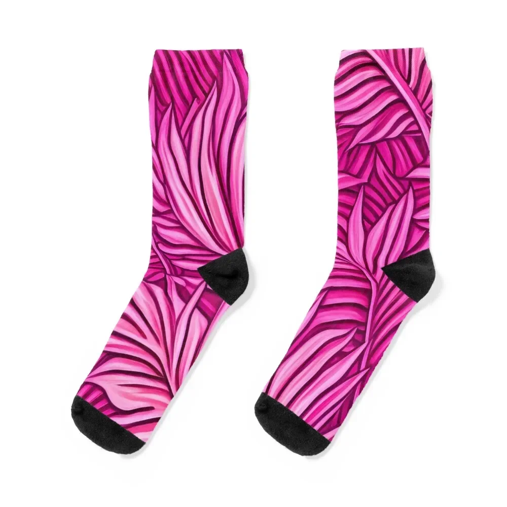

Hot Pink Banana Leaves Abstract Illustration for Whimsical Eclectic Decor Socks Crossfit Children's Socks Male Women's