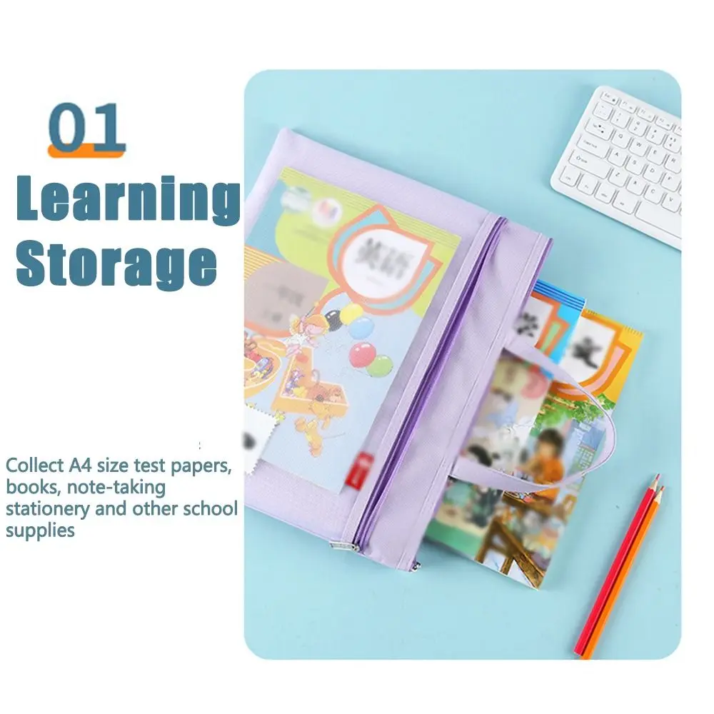 Portable Book Storage Bag Handheld Oxford Cloth Art Storage Bag Dustproof Large Capacity Zipper Mesh Bags Back To School