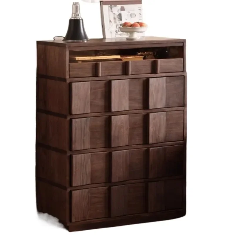 North American black walnut chest of drawers solid wood locker Nordic living room bucket cabinet bedroom storage log pumping