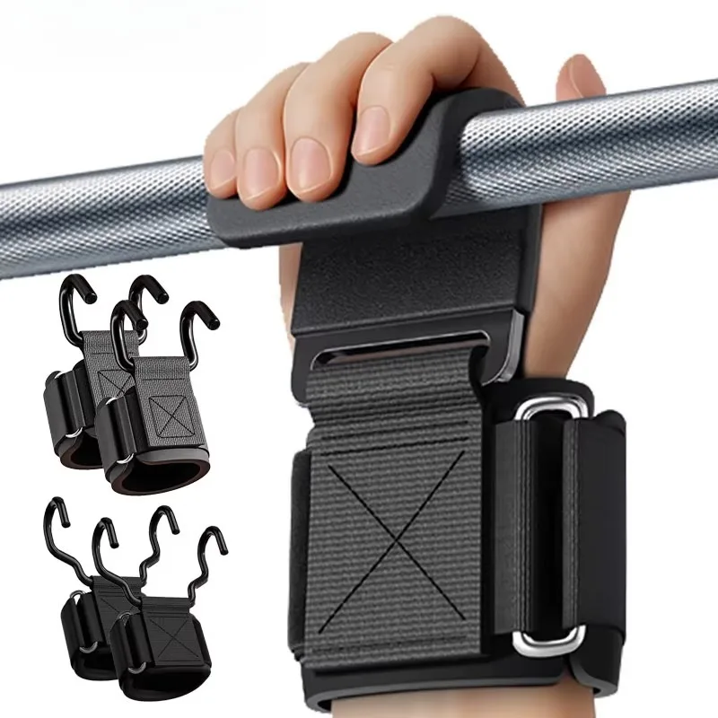 1PairWeight Lifting Hook Grips With Wrist Wraps Hand-Bar Wrist Strap Gym Fitness Hook Weight Strap Pull-Ups Power Lifting Gloves