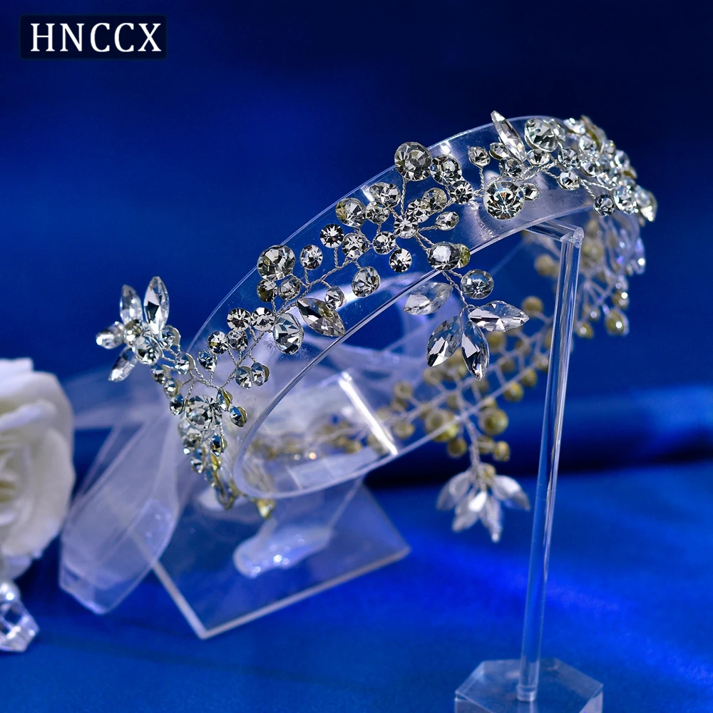 HNCCX-عصابة رأس بحجر الراين للزفاف للنساء ، غطاء رأس لامع ، لون فضي ، إكسسوارات شعر ، غطاء رأس للزفاف ، CP259