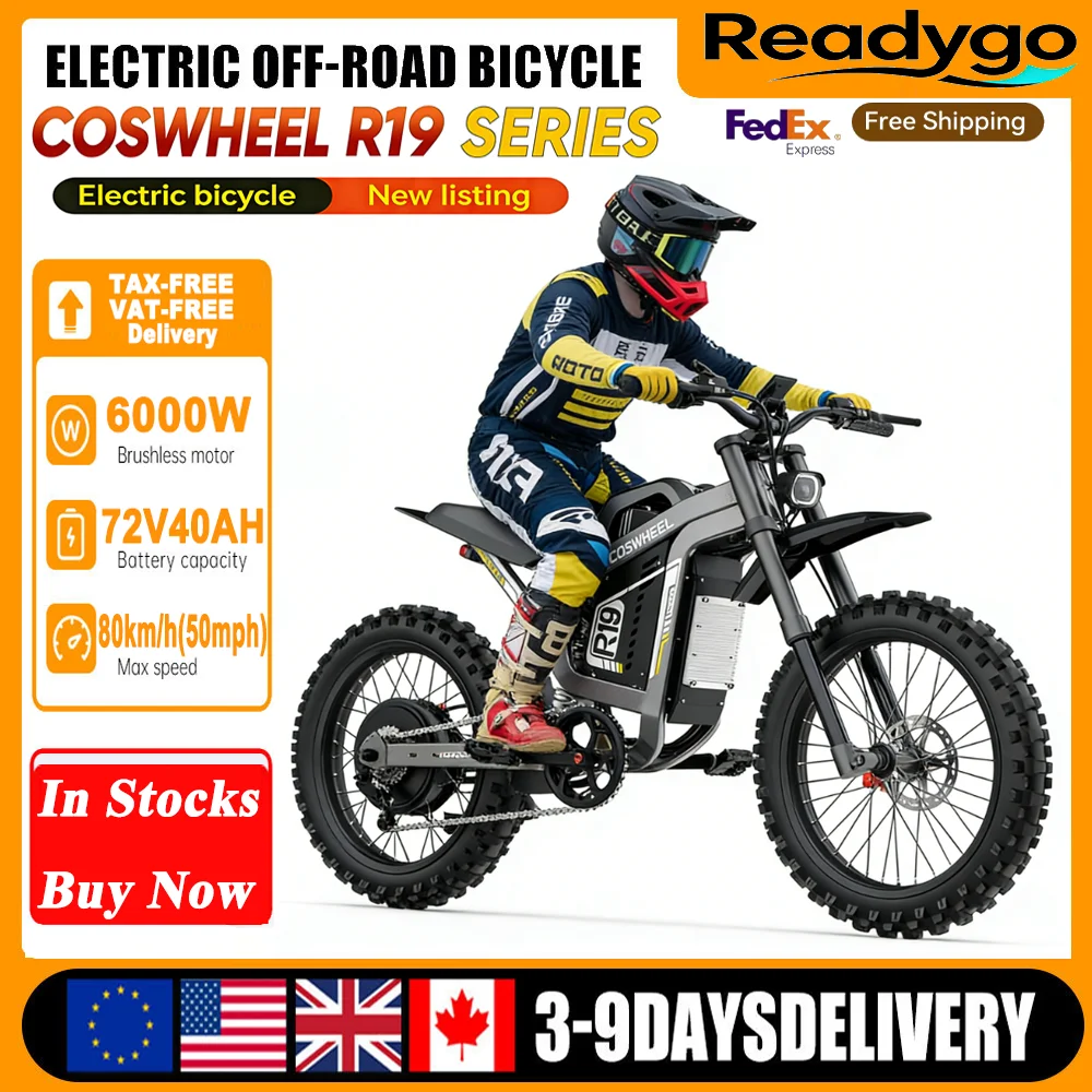 

COSWHEEL R19 Readygo Electric Dirt Bike High Power 6000W Adult Ebike 72V40Ah Battery Off-Road Use 85km/h Mountain Bike Lithium