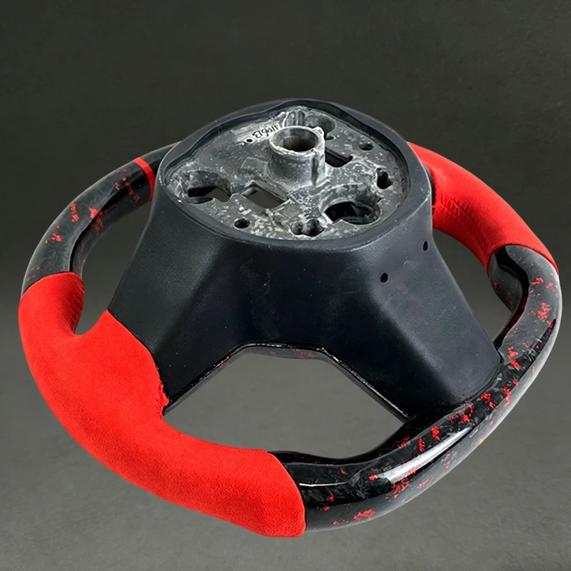 For Tesla Model 3 with Suede Red Forged Carbon Fiber Steering Wheel Sports with Thumb Patch for Tesla Model 3 Model Y New Dedign
