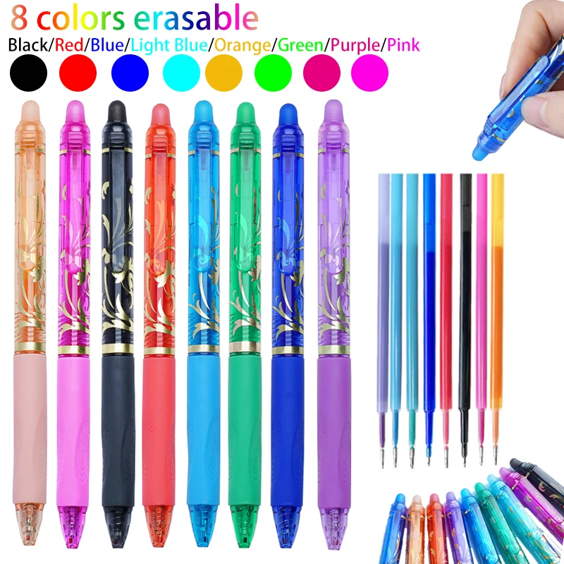 Creative 0.5mm Fruit Flavor Erasable Gel Pen Set 8Color Refill Art Painting Writing Pen Holder Washable Handle Office Stationery