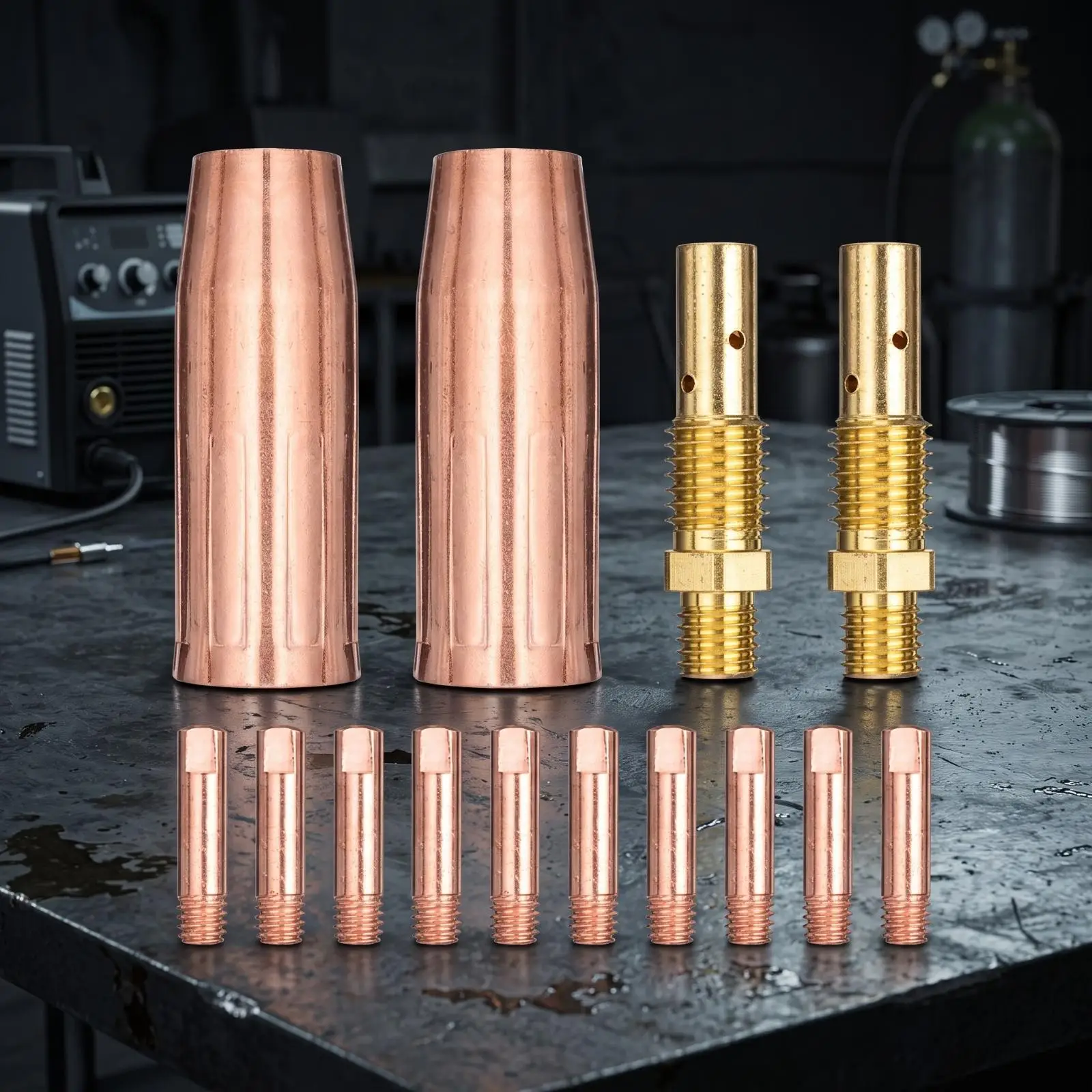 Welding Nozzle Assembly 14 Piece MIG Torch Guide and Parts Copper Brass Tips Sleeves for Mini Torch 100L Repair
