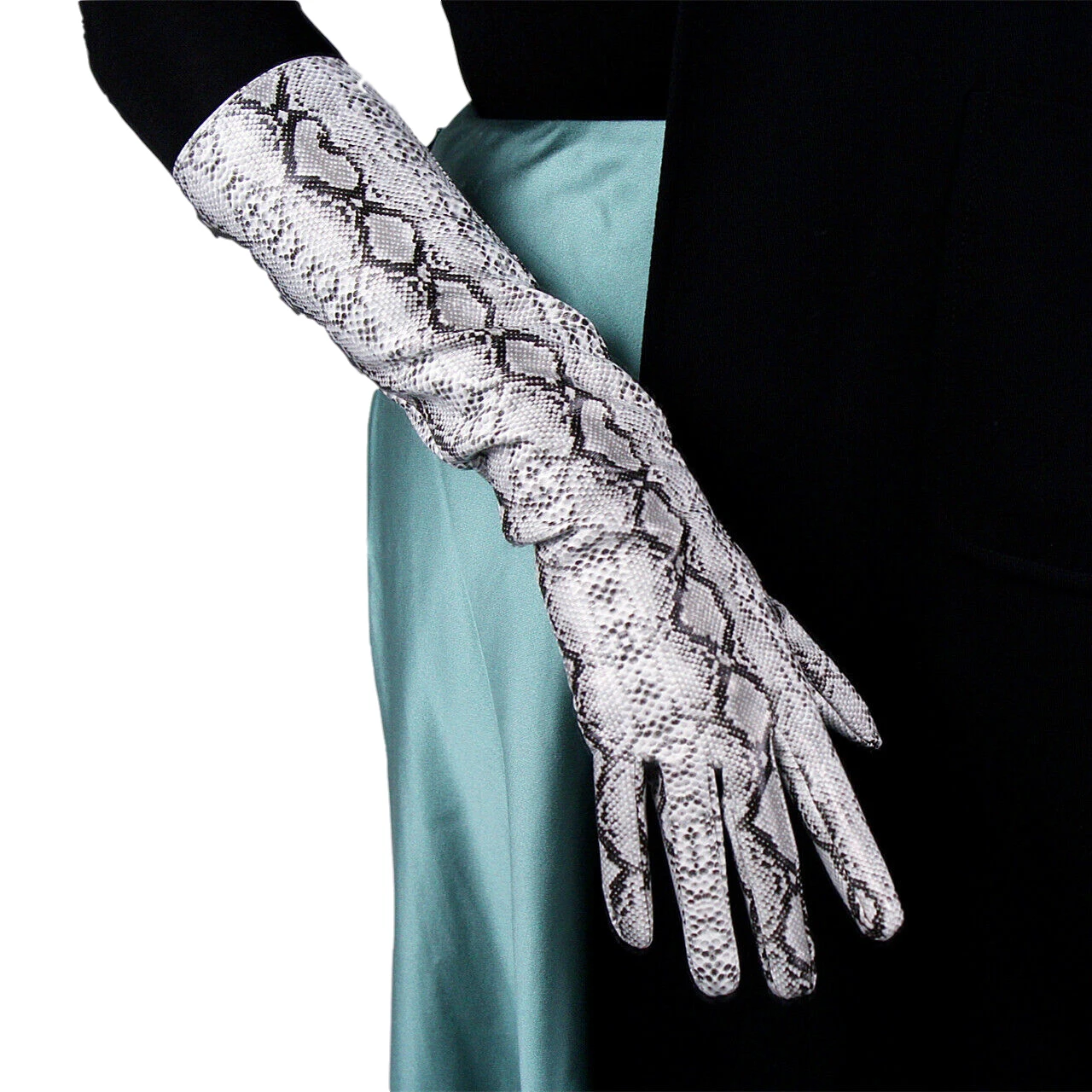 

DooWay Women's Silver Snake Gloves Elbow Long Patent Leather Latex Animal Print Python Nightclub Evening Cosplay Opera Glove