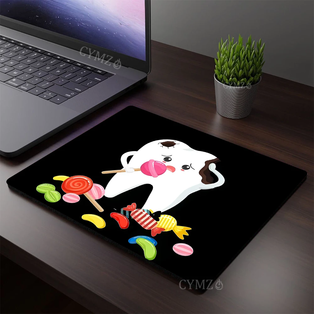 Cute Tooth Pattern Design Small Mouse Pad Desk Mat Non-Slip Stitched Edge Laptop Office Mat Muismat Suitable for Office and Game