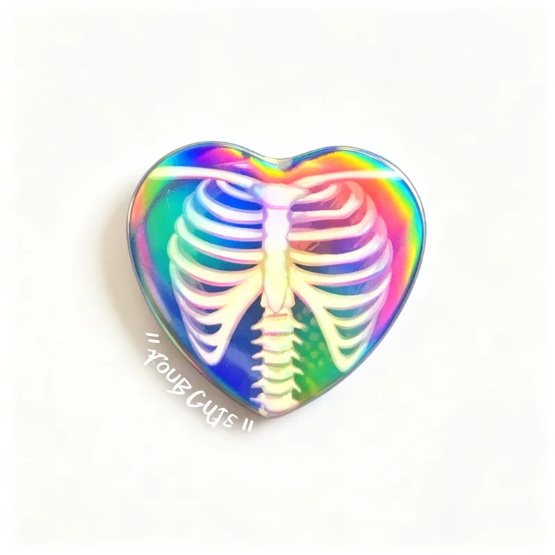 Heart Shaped Holographic Button Pins Cute Anime Skeleton Brain Pattern Heart Badge Kawaii Decor Backpack Lapel Pin Gift for Fans