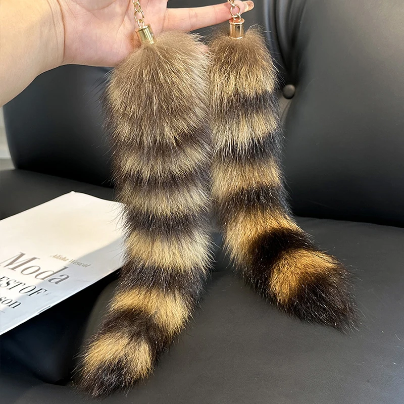 Plush Foxes Racoon Tail Charm Keychain Sweet Cute Furs Pendant Car Keyring Backpack Decoration Fashion Jewelry For Women