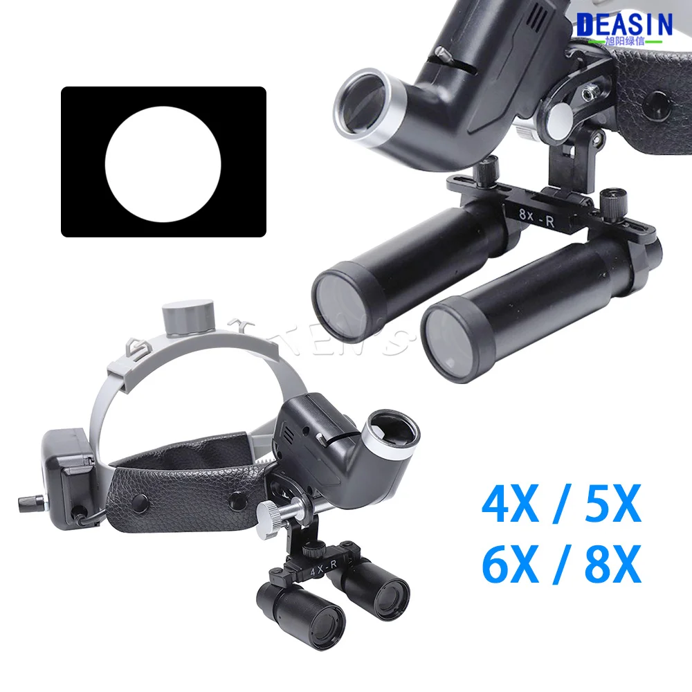 

5W Dental ENT LED Surgical Medical Headlight Lamp 4X 5X 6X 8X Binocular Loupes Brightness Spot Ajustable Headband Leather Loupe