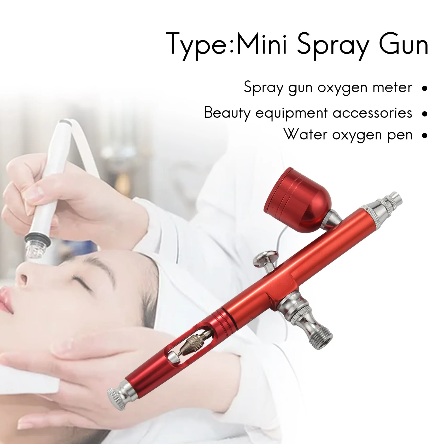 Airbrush Tool Dual Action Gravity Feed 0.3Mm Nozzle Spray Airbrush Nail Art Paint Tattoo Tool With Wrench Straw Red