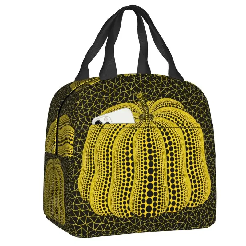 

Custom Yayoi Kusama Pumkin Portable Lunch Boxes for Women Abstract Painting Cooler Thermal Food Insulated Lunch Bag Office Work