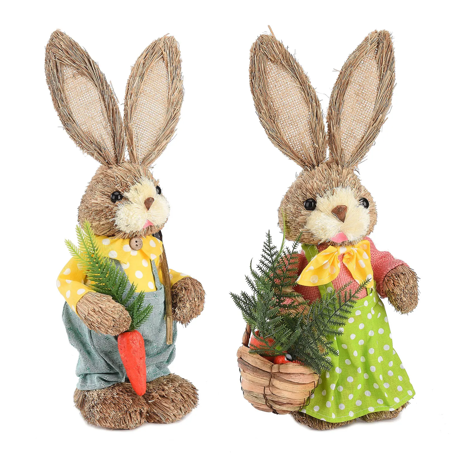 2Pcs Straw Easter Rabbits Decoration Foam Easter Bunny Ornament Statue Easter Party Crafts Photo Props Gift 25/35cm