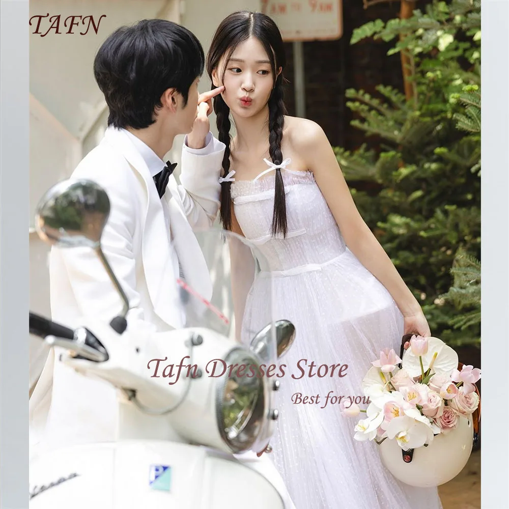 TAFN Korea Wedding Shooting Dresses Sleeveless Floor-Length Strapless Shiny Tulle Bridal Gown A-line Custom Made Reception Dress