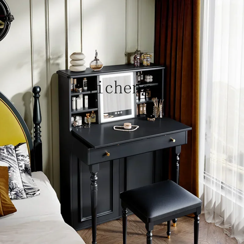 

Retro Dressing Table Storage Cabinet Integrated Bedroom Middle and Ancient Makeup Cabinet Black Storage Makeup Table