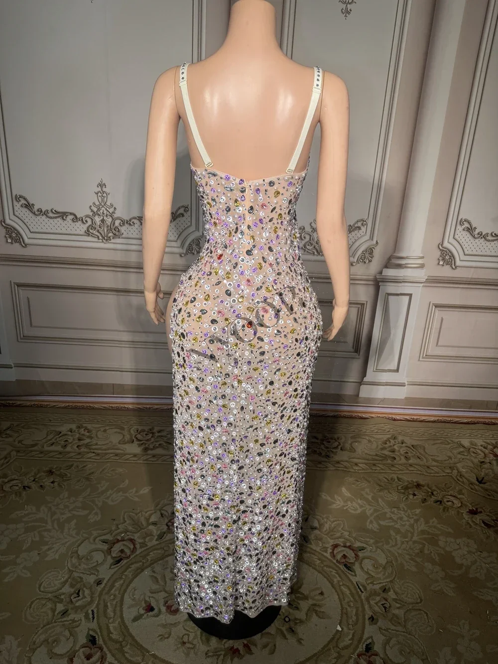 Роскошные вечерние платья со стразами для празднования дня рождения, сексуальное Сетчатое платье с высоким разрезом для фотосессии, одежда для выступления певицы, сцены