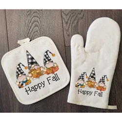 Happy Fall Gnomes Oven Mitt  Pot Holder Set Gnome Thanksgiving Oven Mitts Gifts for Mom Autumn Decor Fall Season Kitchen Gifts