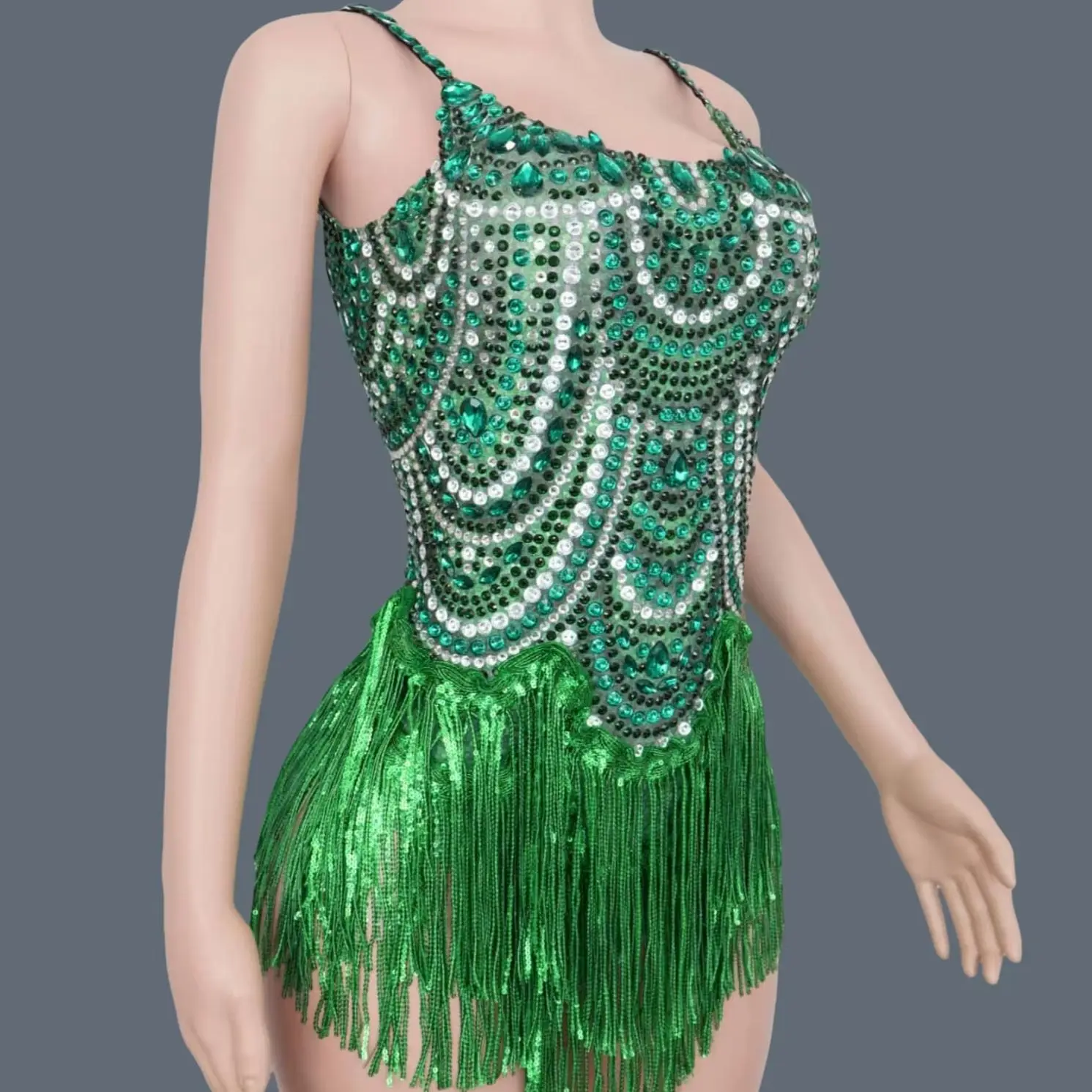 

High-end Sparkly Rhinestones Tassel Sexy Bodysuit For Women Nightclub Performance Dance Costume Singer Dancer Stage Wear Jinglin