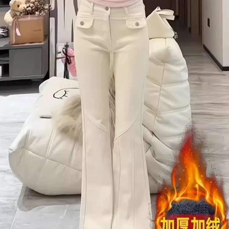 

Micro Flared Pants for Women Autumn Winterspicy Girls with Fleece Jeans American Versatile Slim Fit and Slimming Horseshoe Pants