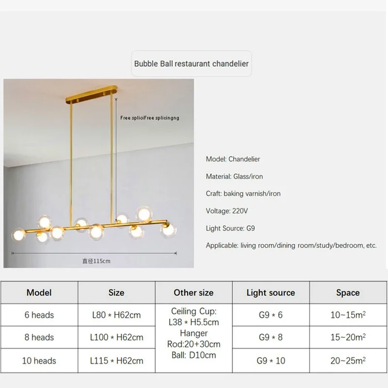 Imagem -05 - Luz Pendurada Led Nórdico Feijão Mágico Bola de Vidro Longo Moderno Criativo Minimalista Ferro Strip Lustre Home Restaurant Decor Lamp Bola de Vidro