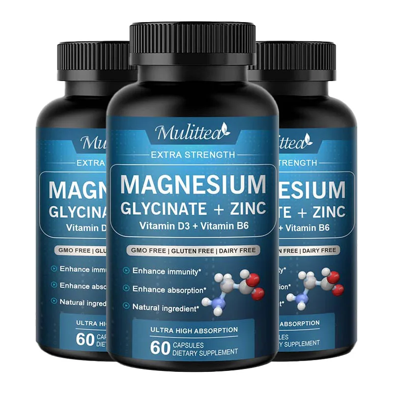 Mulittea 500mg Glycine Magnesium with Zinc,Vitamin D3 B6 Health for Bones and Teeth Health Helps Natural Sleep