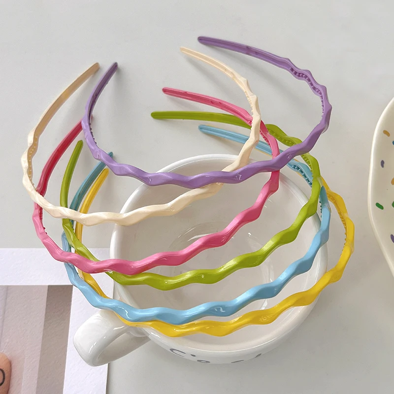 12PCS Sweet Slim Waved Hair Headbands For Kids Girl Teethed Waved Plastic Hairband Non-slip Hair Hoop for Women Make-up Headwear